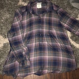 American Eagle half button up plaid long sleeve